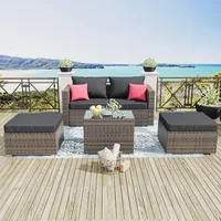Outdoor Patio Sectional Furniture Set with Ottomans, Wicker Patio Furniture Conversation Sets Sofa for Backyard Garden 1