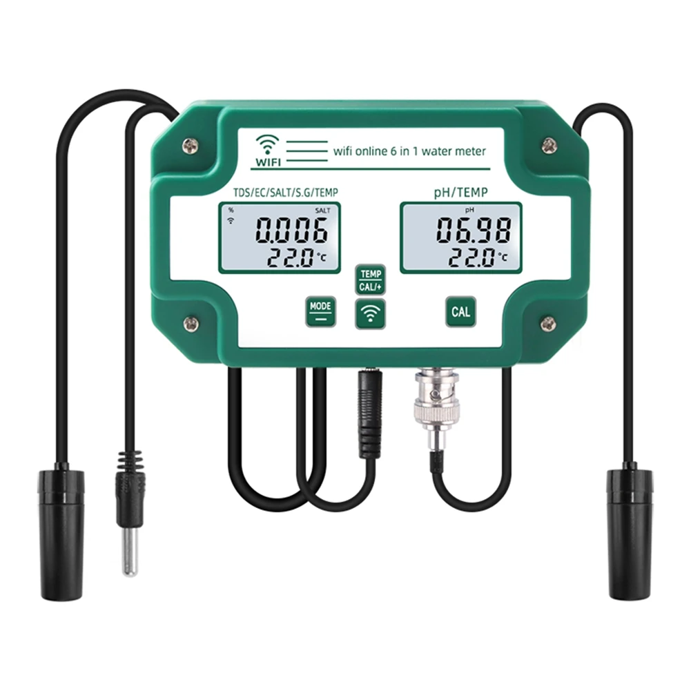 

Цифровой Wi-Fi PH EC TDS измеритель соли S.G. Тестер качества воды 6 в 1 умный монитор управление через приложение для аквариума US вилка