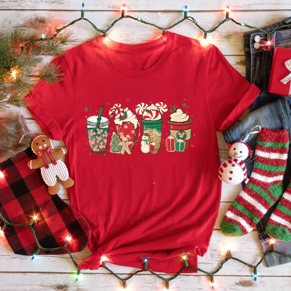 Camiseta con estampado de Chocolate y para mujer, remeras de Feliz Navidad, ropa de Navidad informal, camisetas rojas para mujer - AliExpress