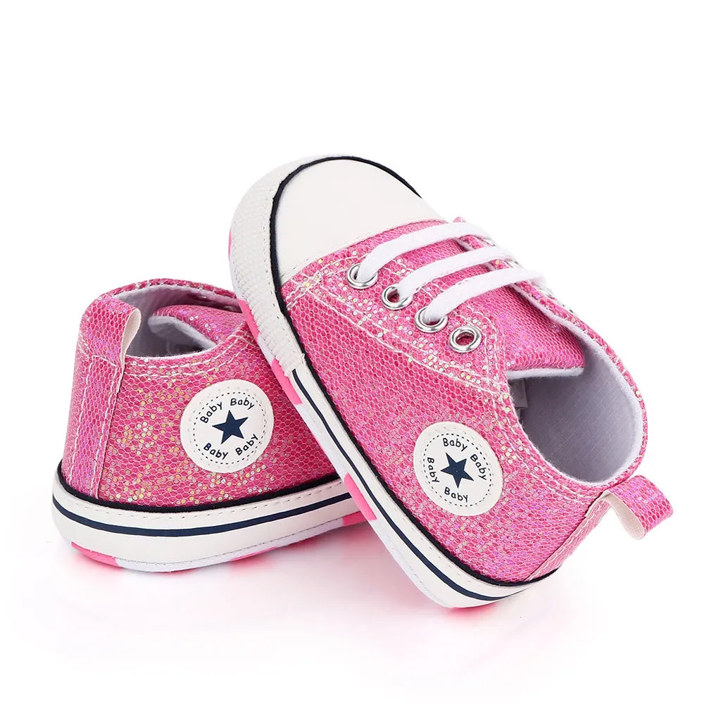2024 Newborn Sequined Canvas Baby Sneakers Casual Baby Boys Girls Toddler Multi-Color Soft Sole Non-slip Walking Shoes 2
