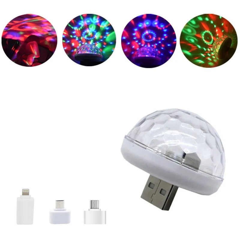 Portable Car Usb Atmosphere Light Mini Colorful Music Sound Light Rgb Magic Ball Lamp Party Disco Dj Magic Stage Lighting Effect