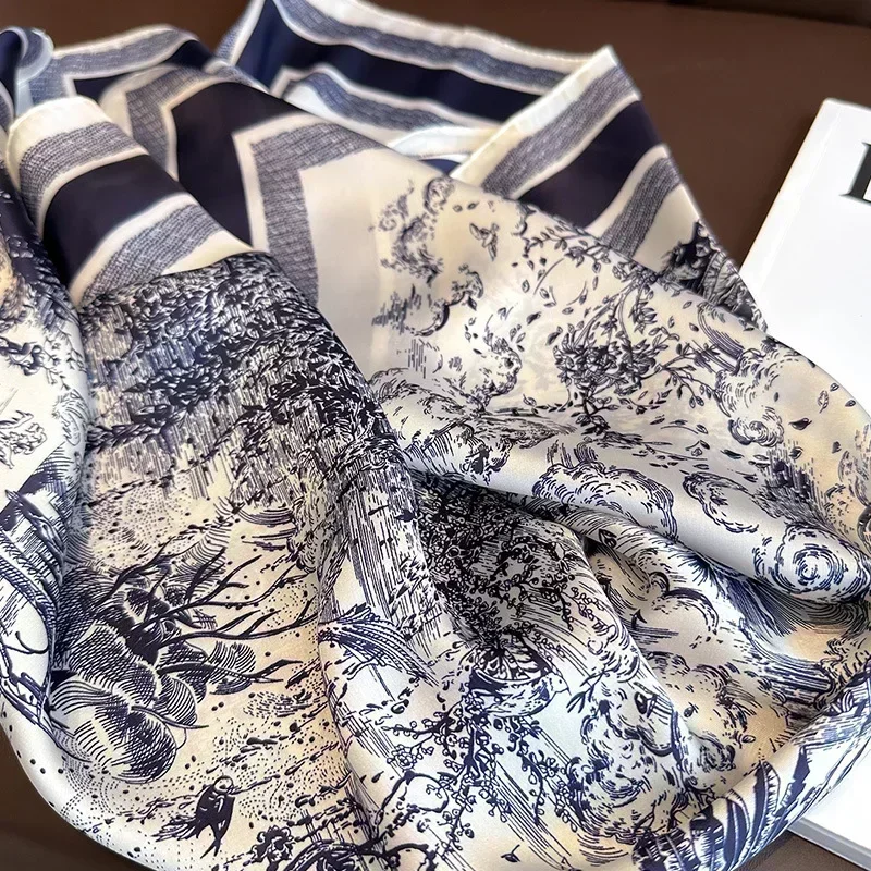 2025 Spring and Autumn New Imitated Silk Scarf Women 70cm Printed Square Scarf Outdoor Small Soft Headband Shawl Wrap Hijab Lady 5