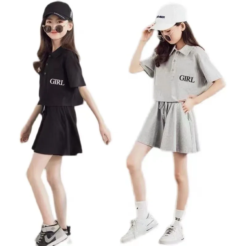 Children's Top and Bottom Clothes Set Korean Version 2024 Summer New Fashion Casual Letter Top Short-sleeved+pants Two-piece Set