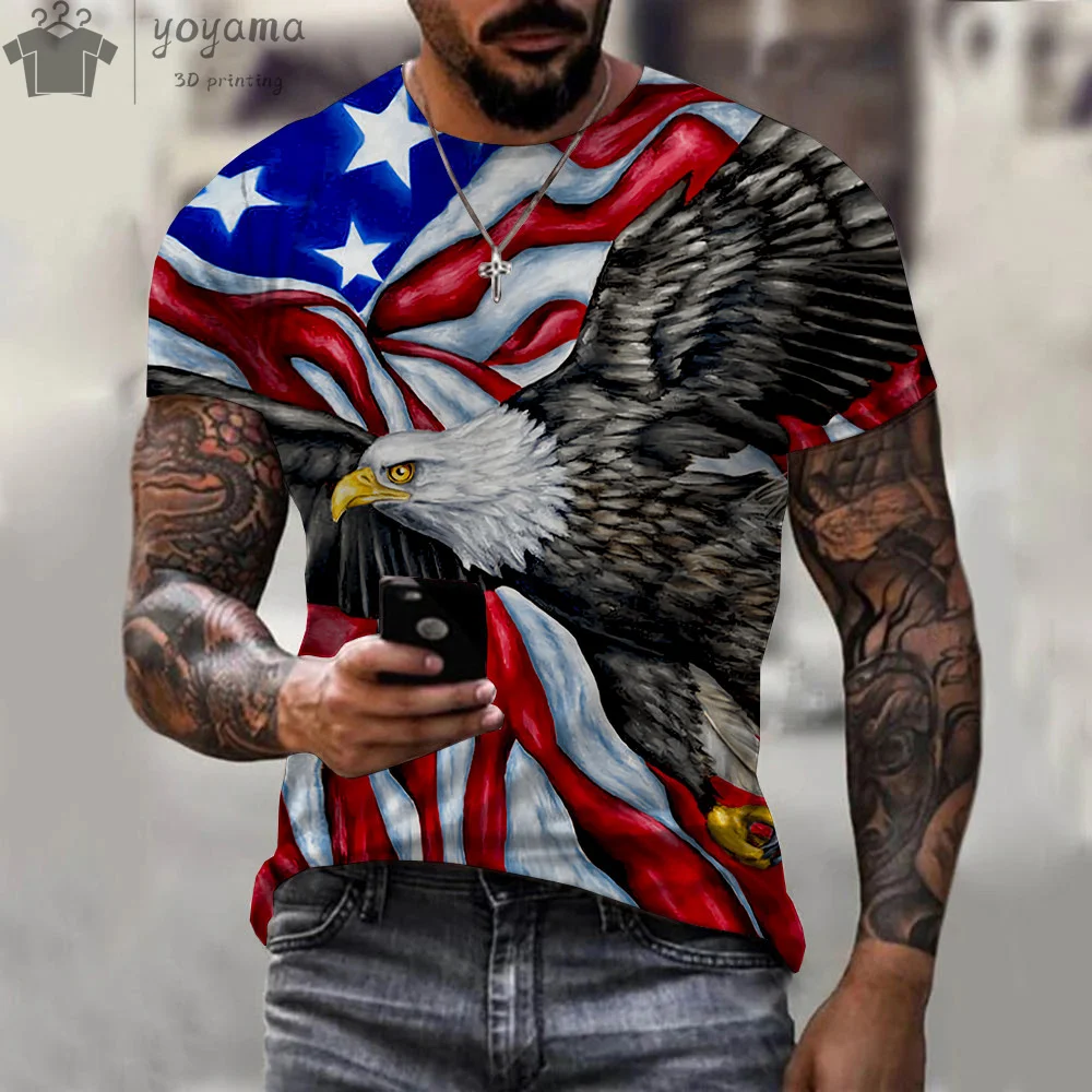 Classic American Flag Eagle Graphic T-shirt For Men Oversized_voghion.com