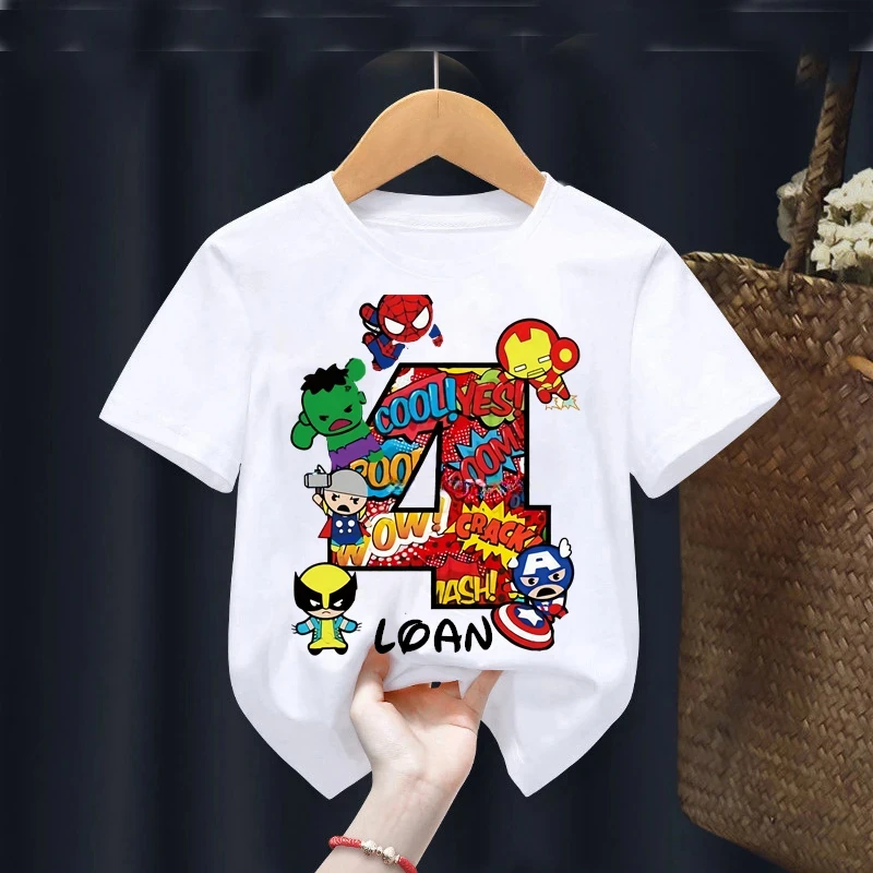 thumbnail image 1 of Camiseta de Spiderman de Marvel para cumpleaños de niño de 2, 3, 4, 5, 6, 7 y 8 años, camiseta personalizada con nombre para niña, ropa para fiesta de cumpleaños de superhéroe, 1 of 4