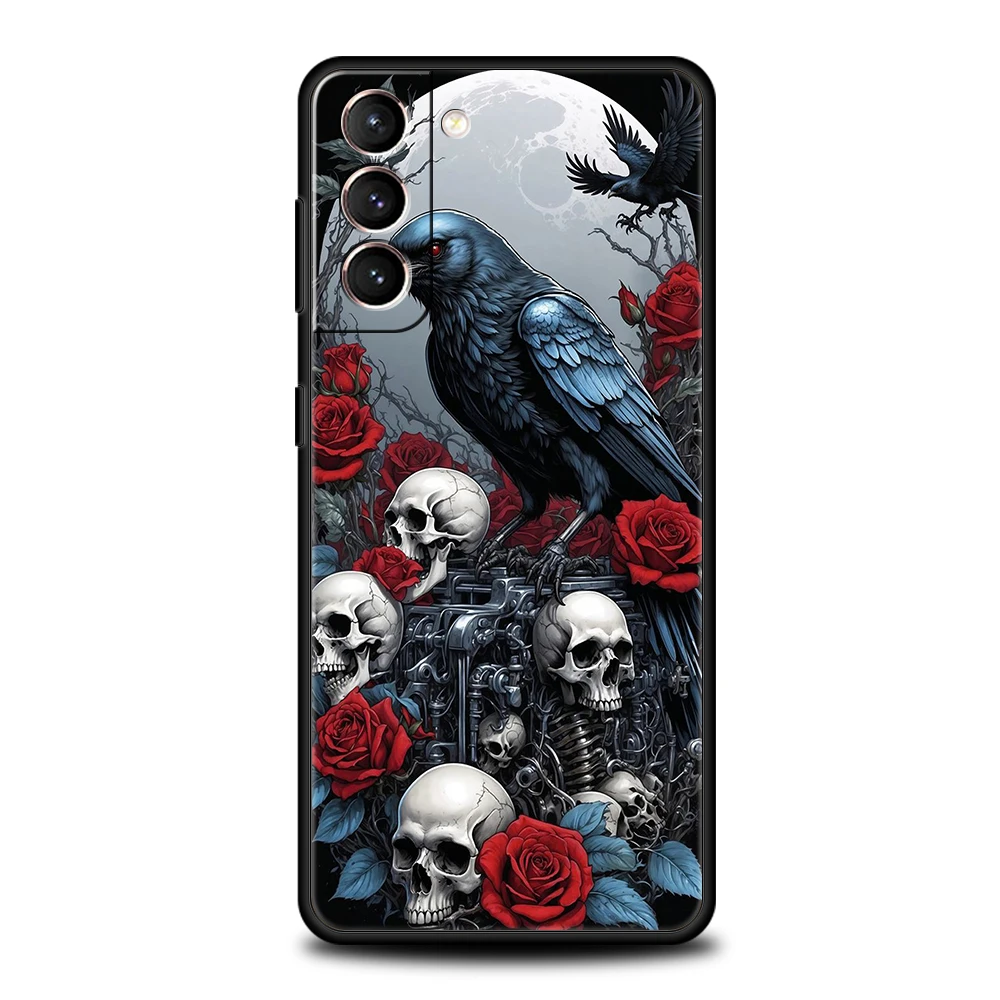 Raven Crow Skull Design Soft TPU Phone Case Cover