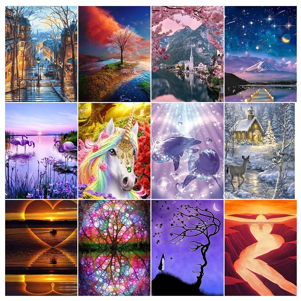 Diamond Painting Diamond Painting Accessories Landscape 5D Diamond Painting Full Drill Animal Abstract Diamond Mosaic Painting Kits Beach Rhinestone Embroidery DIY Gift