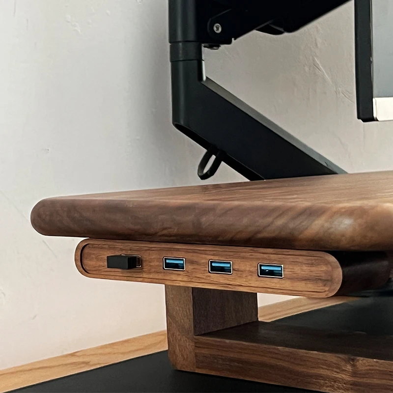 North American Black Walnut USB Splitter Multifunction 1-to-4 Computer Heighten Rack Accessory Office Extension Versatile Hub