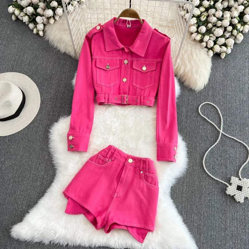 Women Denim Jacket Shorts Set Denim Clothing Set Women Denim Outfits Shorts Sets Short