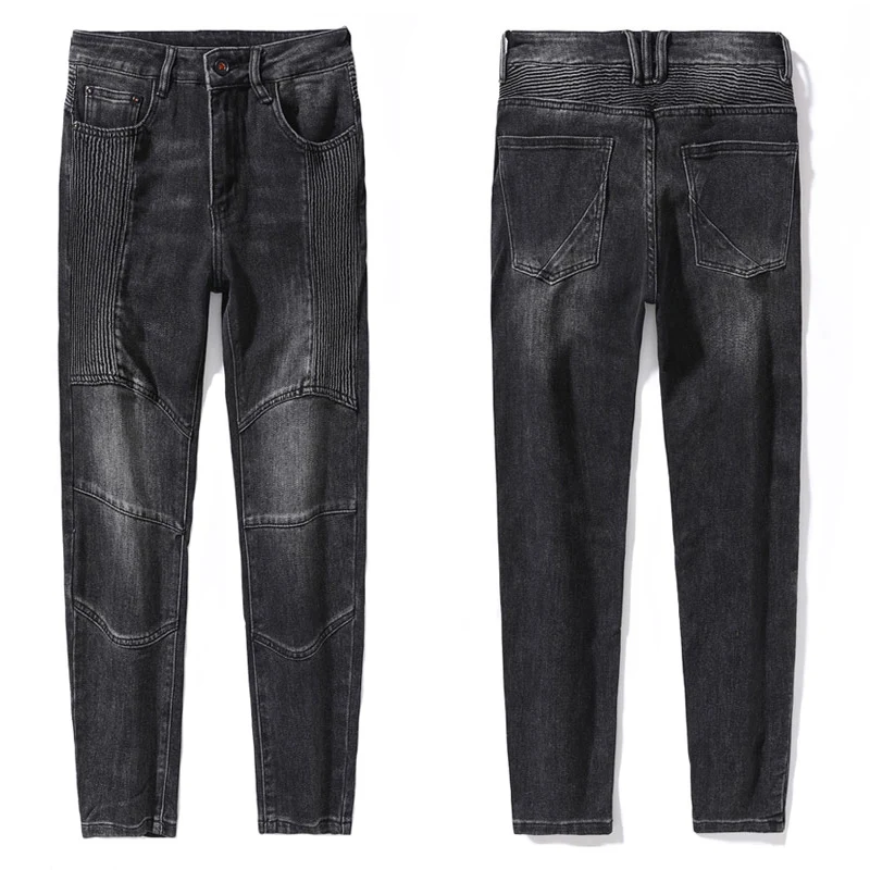 Street Fashion Men Jeans Retro Black Gray Elastic Stretch Slim Fit Biker Jeans Homme Spliced Designer Patched Hip Hop Pants Men