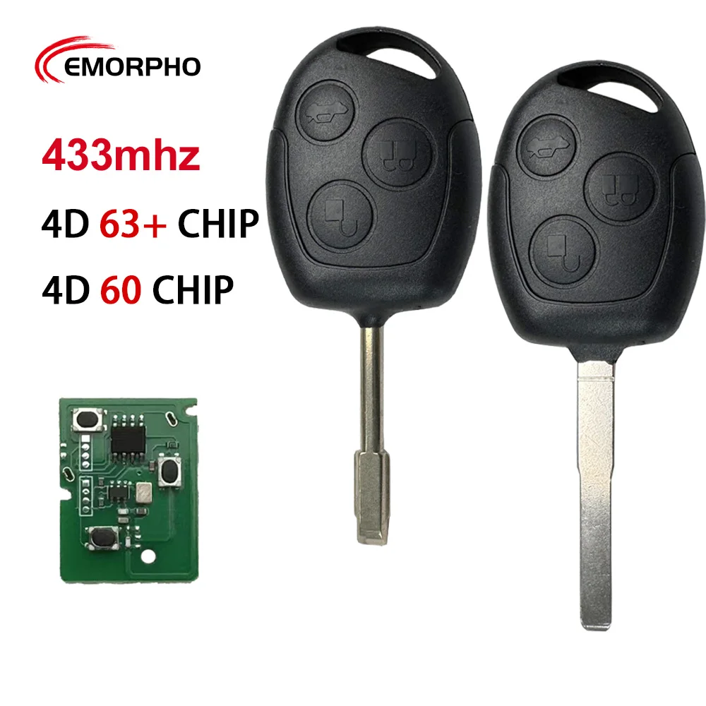 EMORPHO Remote Car Key For Ford Focus Mondeo Transit connect Courier Fiesta C-Max S-Max Fusion Galaxy Mondeo 4D60 4D63 433Mhz