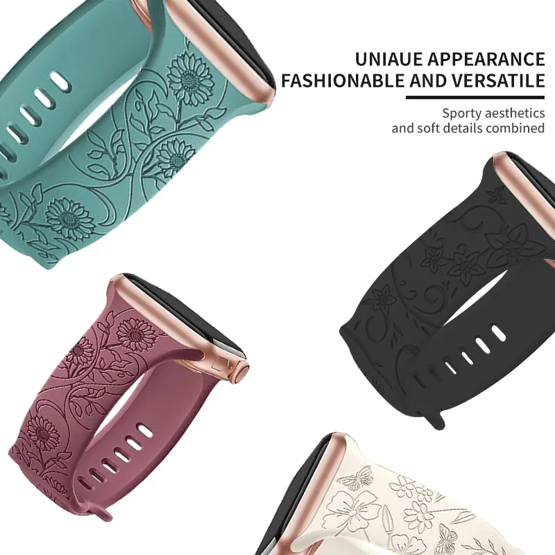 Elegant Floral Engraved Watch Strap Bracelet