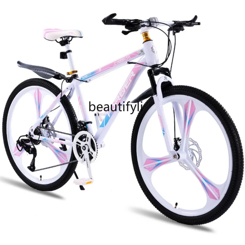 

zqMountain Bike Men's and Women's Student Pink Adult Variable Speed Disc Brake off-Road Commuter 24 Speed
