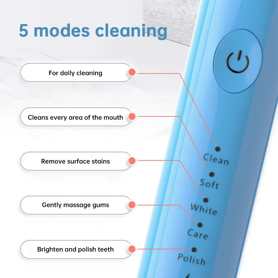Electric Toothbrush Automatic Rechargeable 4 heads for Adult