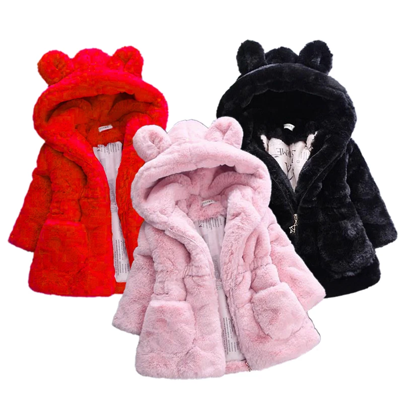 New Baby Girl Winter Parashoot  Coat fur Hoodie In Red  Color main image 1