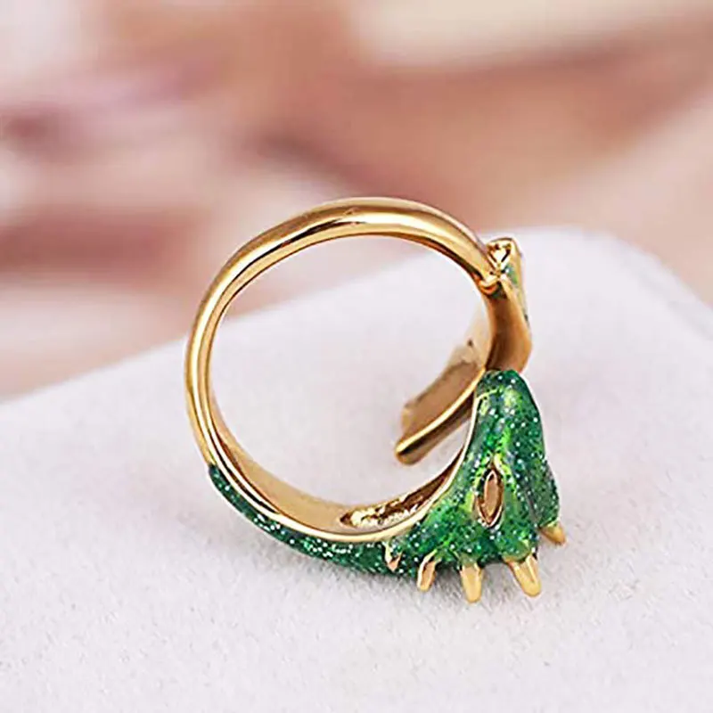 Enamel Glaze Highlights Black Knight Dragon Opening Adjustable Ring Personalized Trendy Men and Women Jewelry 5