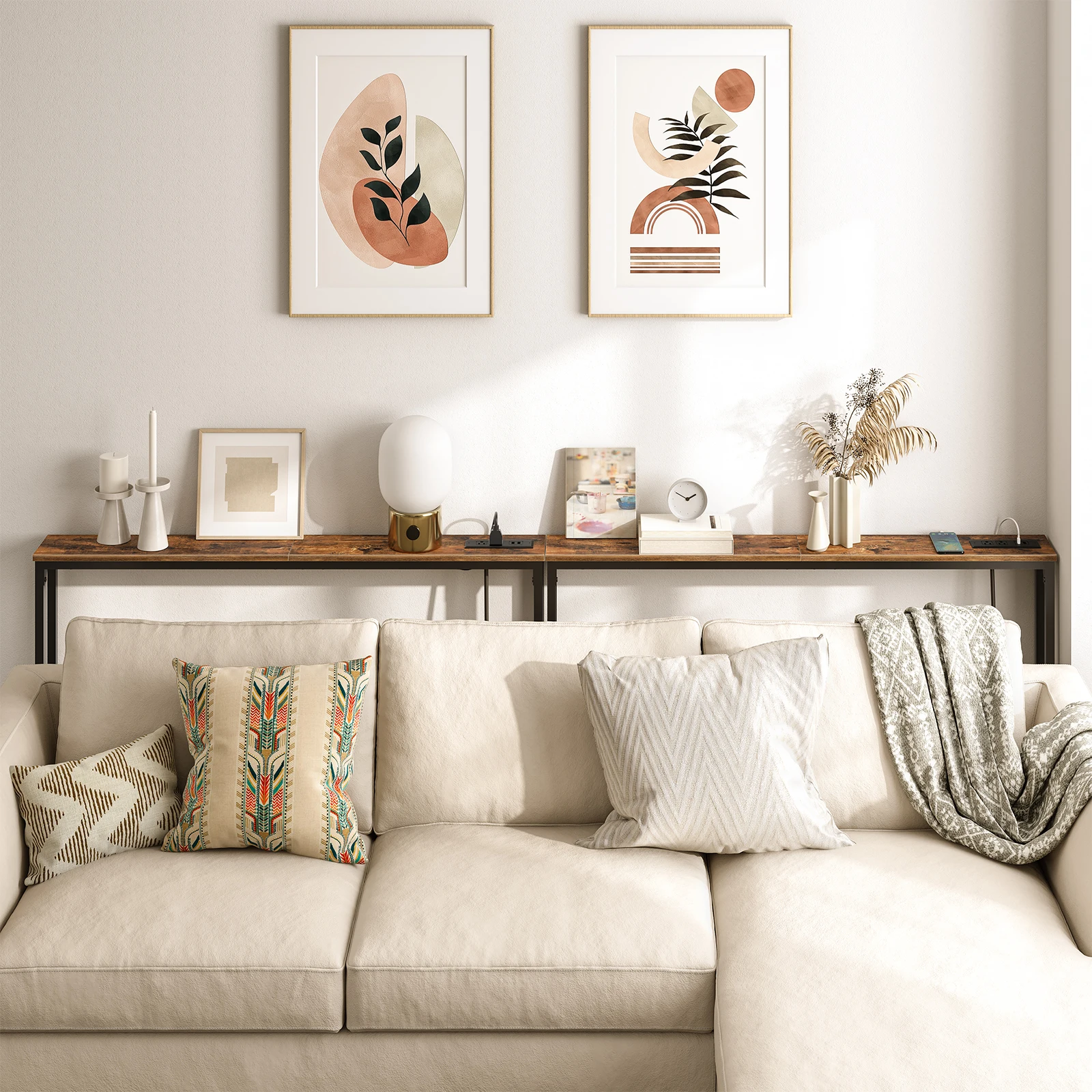 7.2" Skinny Console Table with Power Outlets and USB Ports, Table with Charging Station, Narrow Sofa Table, Behind Couch Table,