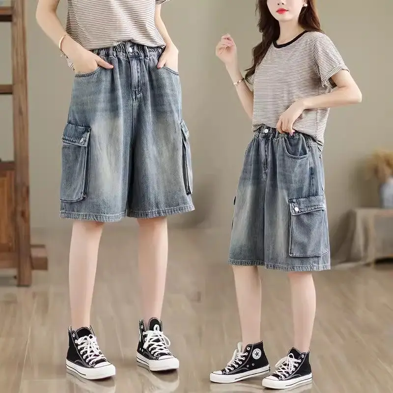 

Новинка 2024, джинсовые шорты, повседневные универсальные легкие Капри с эластичной талией, женские брюки, свободная версия, Разноцветные Повседневные джинсы для дам K989