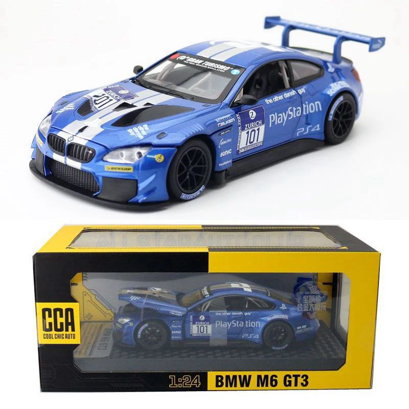 Caipo Alloy Die-casting Model 1:24 Scale BM W M6 GT3 Racing Car Toys For Children's Sound And Light Steering Sports Cars 1 32 scale hondas civic type r jdm sports car metal model light and sound wrc diecast vehicle pull back alloy toys collection