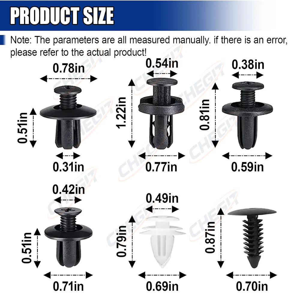 100pcs Mixed Size Car Plastic Retainer Clips Automobile Fender Push Pin Rivet Door Trim Panel Retainer Car Bumper Fasteners Tool