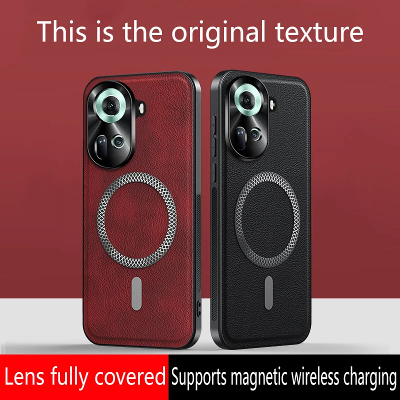 Luxury High-End Leather Case with Magnetic Metal Ring, Anti-Drop, and Anti-Fingerprint Protection