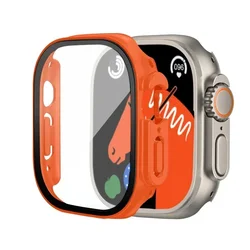 Premium Tempered Glass Screen Protector with PC Bumper Case for 49mm Ultra 3 2 1 (Orange 10)