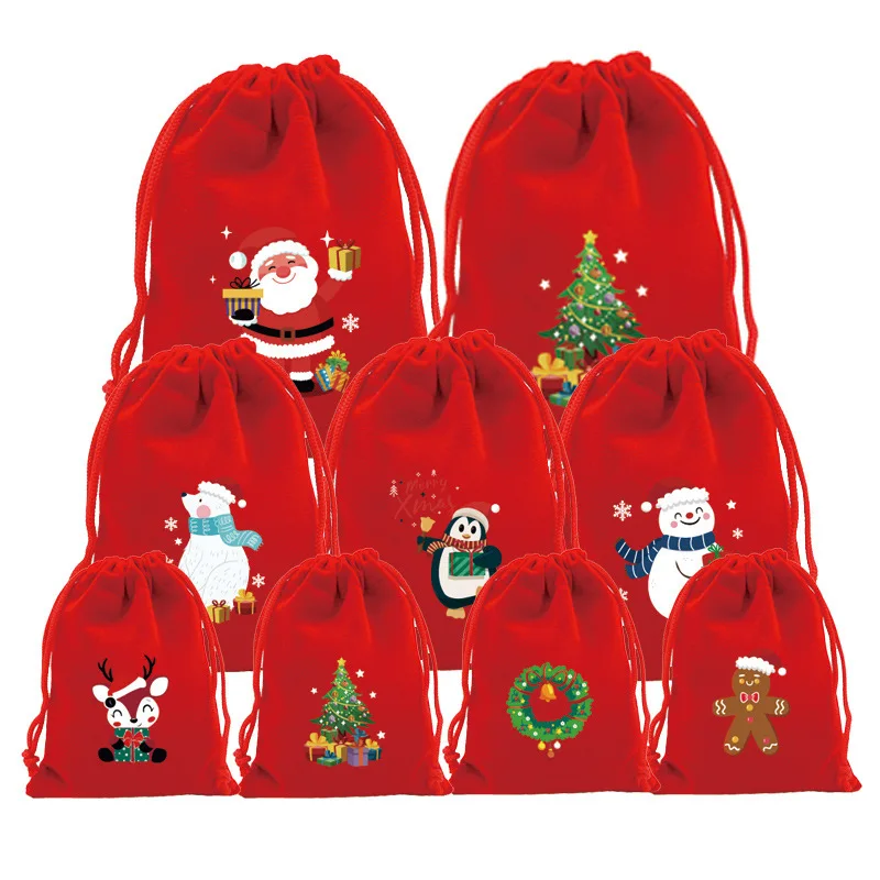 

50Pcs Merry Christmas Velvet Bags Hangover Kit Drawstring Pouch Xmas Party Candy Bag for Guest Bracelets Jewelry Packaging Bags