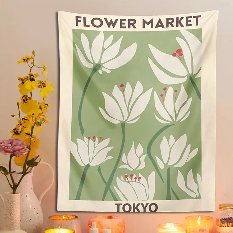 Ins Flower Tapestry Wall Hanging for Bedroom Dormitory Background Decorative Bedroom Dream Decor Cloth