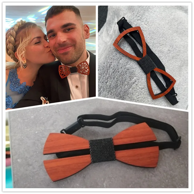 Móda dřevěný luk přivázat pro muži unisex dutý vyndat vyřezávaný retro dřevěný krk kravaty nastavitelný řemen vintage bowtie bowknots štíhlý přivázat