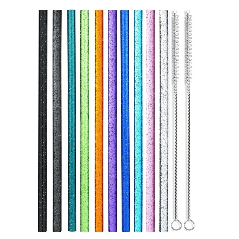 

10 шт. в упаковке цветные Сменные блестящие соломинки для очков 40 унций 30 унций, плюс 2 чистящие щетки