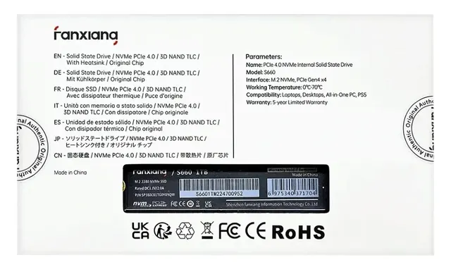 Jinzhaolai Fanxiang SSD 500gb 1TB 2TB 4TB SSD M2 Nvme Pcie 4.0 X4 M.2 2280  Nvme Ssd Drive Disque SSD interne pour bureau Ps5