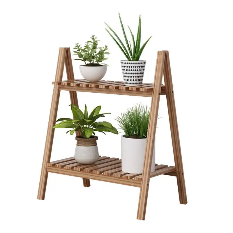 WoodenPlantStandFloorType2TierFoldableFlowerPotDisplayLadder