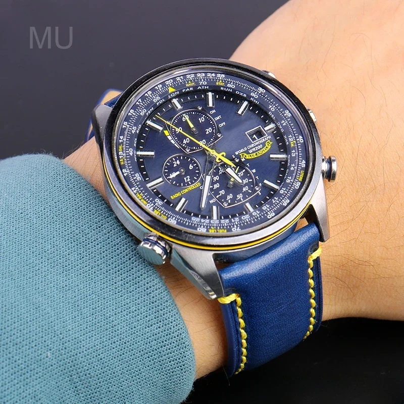 Фото Ремешок из воловьей кожи для часов Citizen Blue Angel Air Eagle AT8020 Jy8078 первого второго поколения, удобный и дышащий, 22 23 мм №2