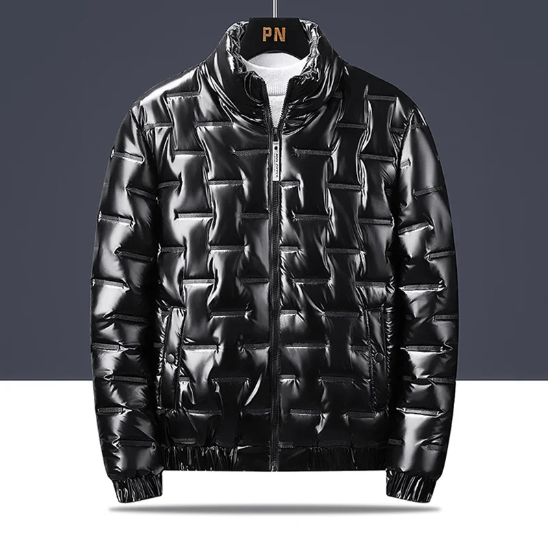 

2023 New winter fashion trend leisure shiny stand-up collar cotton jacket short PU leather jacket