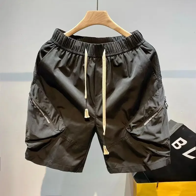 thumbnail image 1 of Pantalones cortos cargo para hombre, talla grande, cintura elástica negra, pantalones cortos de gran tamaño para hombre, Y2k, cómodos, de algodón, moda 2024, hermosos, 1 of 4