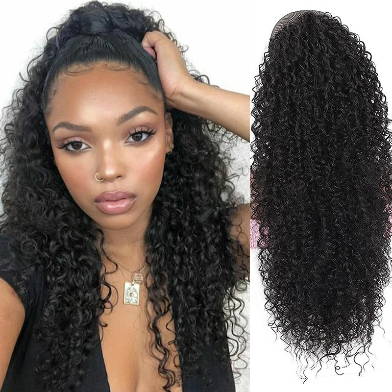 

Long Afro Curly Drawstring Ponytail Synthetic Puffy Kinky Curly Fake Tail Extension Fluffy Curly False Hair Ponytail for Women