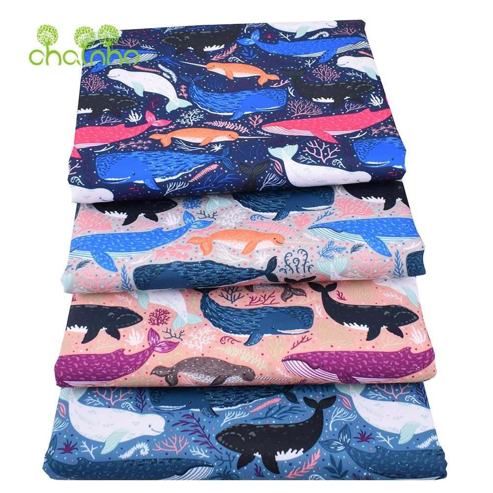 Chainho,Digital Printing Waterproof Fabric,DIY Quilting & Sewing Material, Cute Whale Series,For Suitcase,Handbag,Tablecloth