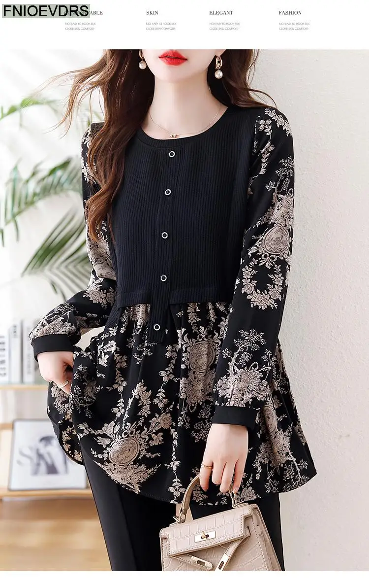 Loose Clothes Women 2024 Autumn Long Elegant Office Lady Floral Shirts Casual Retro Vintage Ruffles Tunic Peplum Tops Blouses