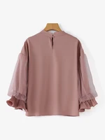 ZANZEA Women Elegant Party Blouse Chic Mesh Ruffle 3/4 Sleeve Tops 2025 Autumn Designer Stand Collar Shirts Korean Loose Tunics - Image 5