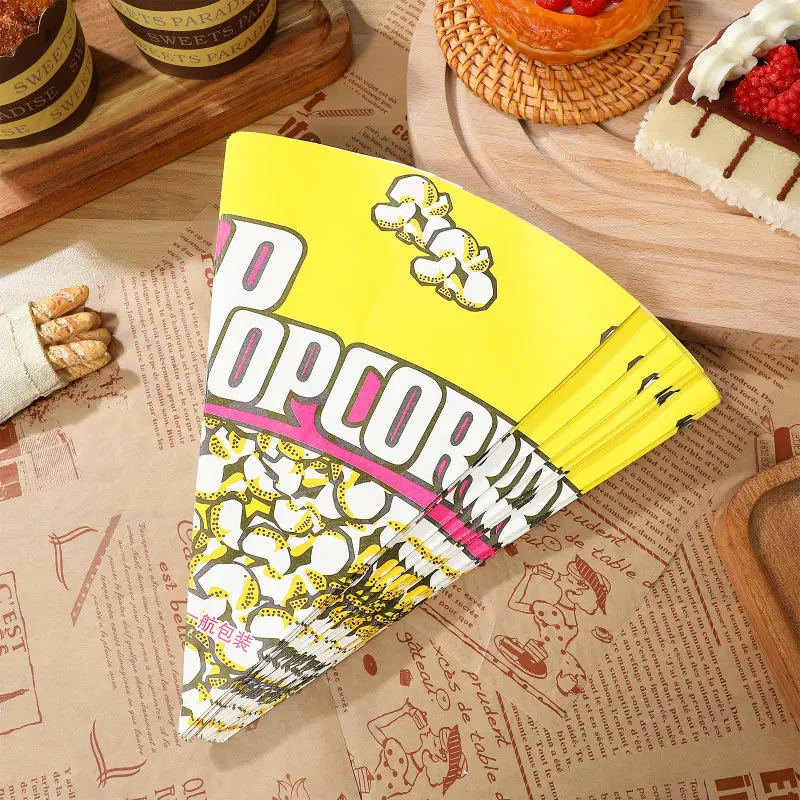 50 Stück Popcorn-Dreiecksbeutel, Popcorn, kleiner Kegel unten, Papiertüte, Einweg-Popcorn-Kegel, neuer Pappbecherhalter, Lebensmittelbehälter – Detail 4