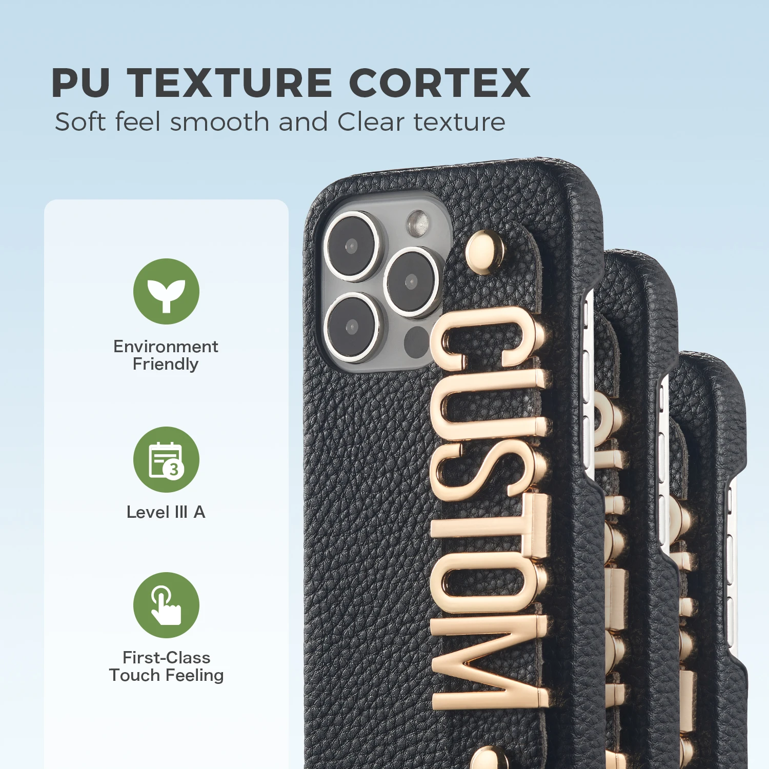 Tomocomo Personalized Leather Phone Case Custom Name Luxury Cover Metal Letters iPhone 15 14 13 12 11Pro Max 14 15Plus