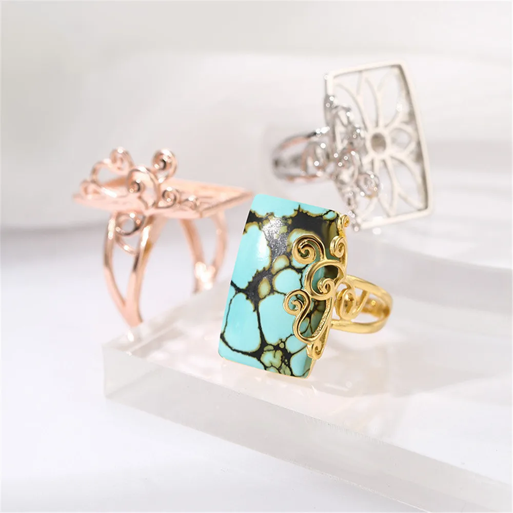 Ring Blank for 13x21mm Rectangle Cabochons Ring Setting Gold Plated 925 Silver Adjustable Ring Base RB196S