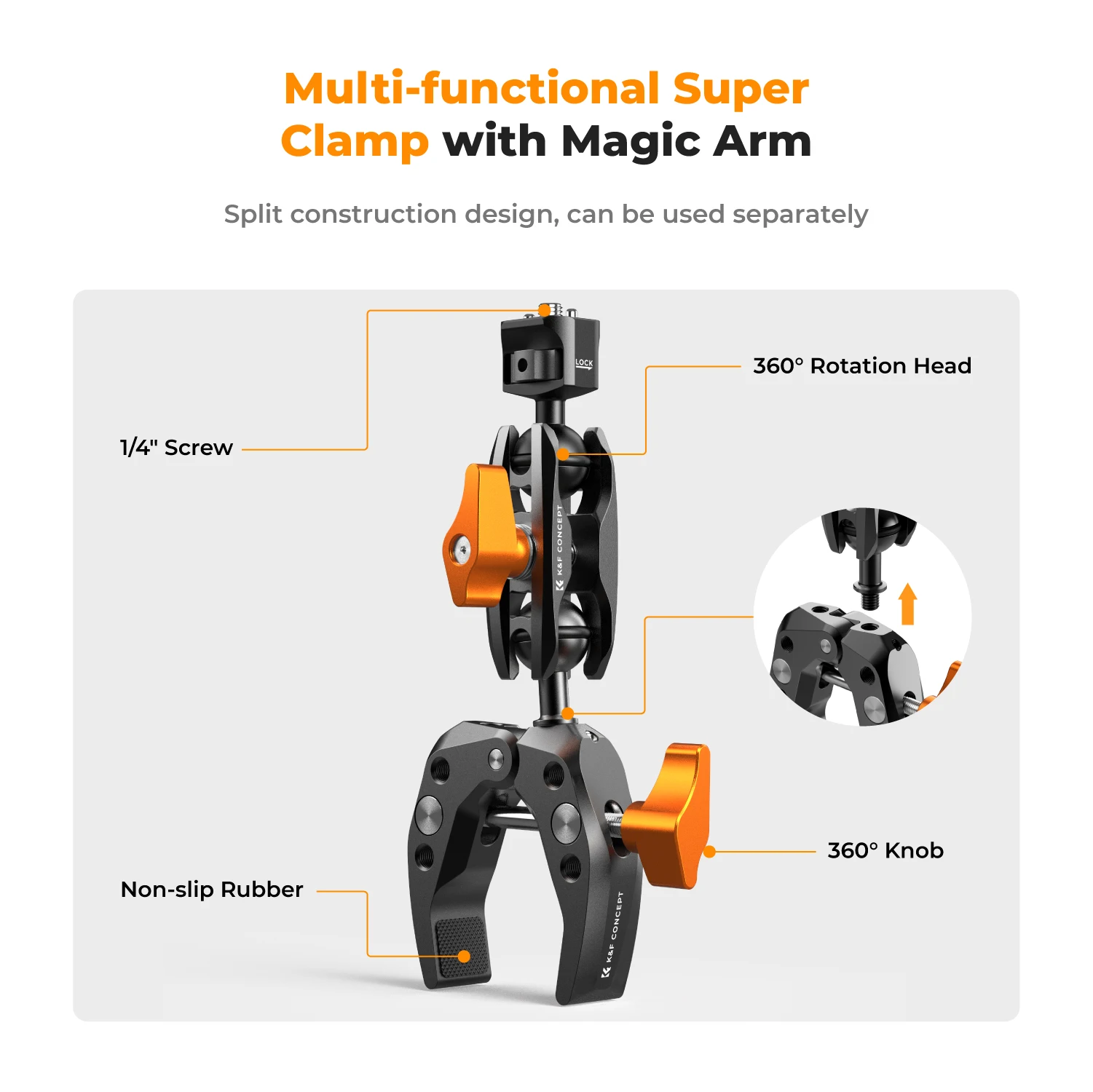 K&F Concept Multi-Functional Super Clamp With Ballhead Magic Arm For GoPro Insta360 for DJI OSMO Aciton Camera Phone Tripod Phone Tripod Mini Tripod Camera Tripod Flexible Phone Tripod Camera Mount Phone Tripod Mount Photography Tripod Camera Tripod Mount Extendable Tripod Metal Tripod
