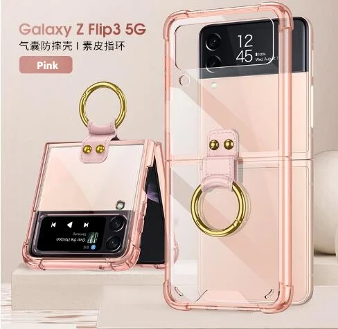 Case with Strap for Z Flip 3 Holder PC Case for Samsung Z Flip 3 Film Phone Cover All-in-one Solid Color Mobile Protective Shell samsung cute phone cover Cases For Samsung