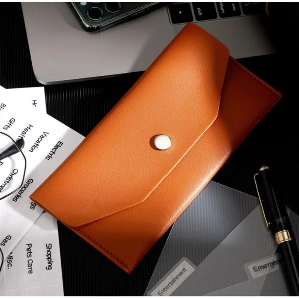 Envelope Wallet PU Leather Cash Envelope Wallet Classic Fashion Women's Ferrule Name Card Holder Gift