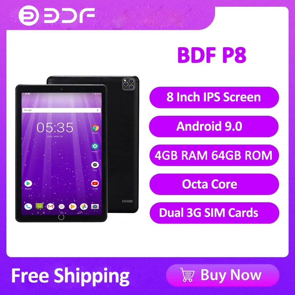 2023 BDF New 8 Inch Tablets Pc Android 9.0 Octa Core 3G Network Dual SIM Cards 4GB RAM 64GB ROM Google Play Tablet Pad 2023 hоутбук with keyboard s11 android 10 0 10 core tablet pc 5600mah face id dual sim google play pad 12gb 512gb 8 inch factory sale