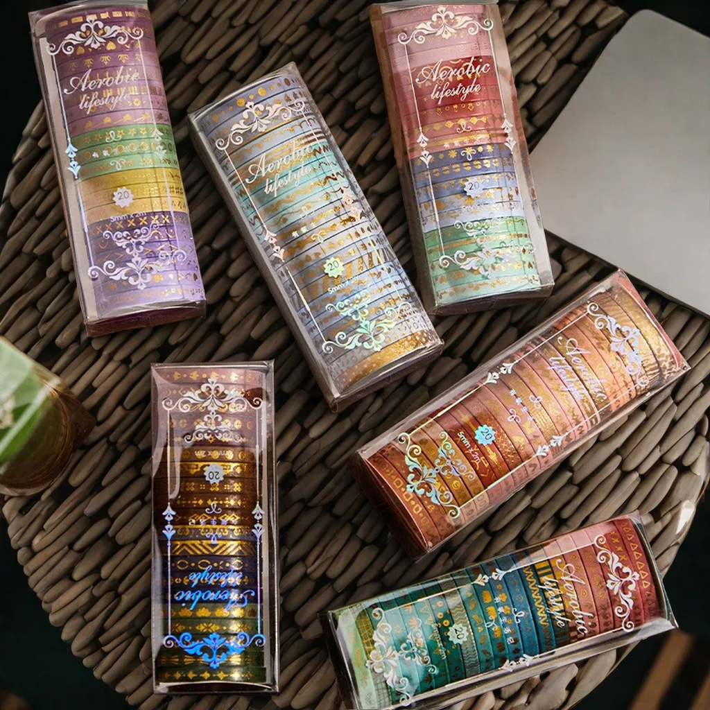 20Pcs Washi 테이프 세트 금박 장 접착 테이프 스크랩북킹 리본 일기 장식 카와이 문구 마스킹 테이프