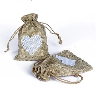 

Модные белые льняные сумочки на шнурке для свадьбы, сумочки для сувениров, сумочки в форме розового сердца, свадебные подарочные пакеты, сумки для ювелирных изделий, 10*14 см, 50 шт./набор