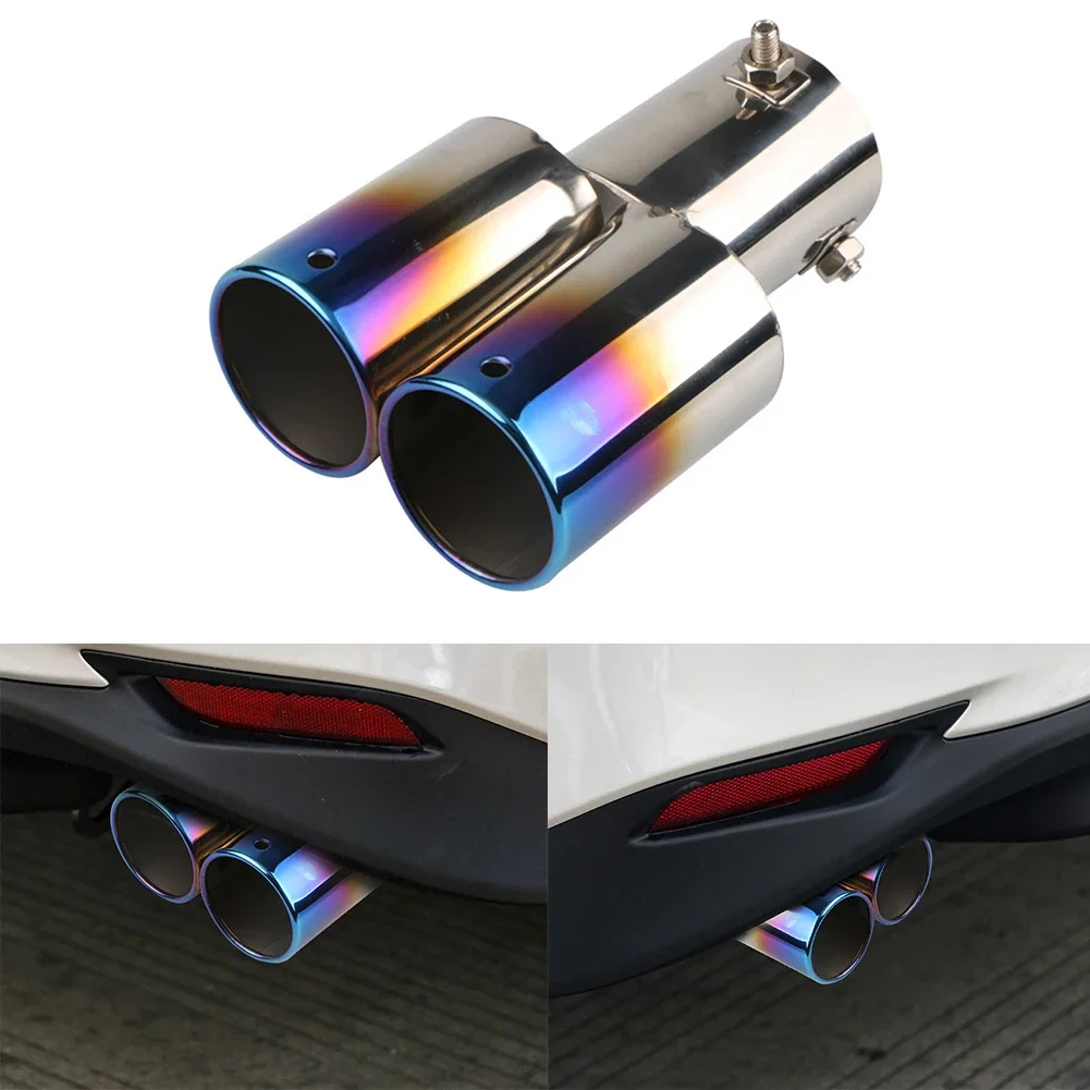 Interface 63mm Single/Dual Outlet Universal Car Exhaust Tip Stainless Steel Auto Muffler Tail Pipe Car Accessories for 1.5L-2.2L exhaust muffler tip exhaust trim pipe