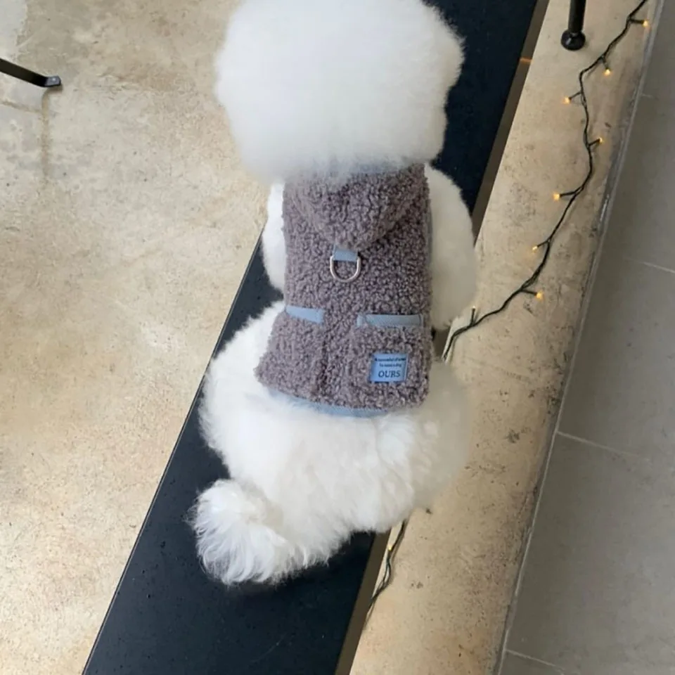 Description Picture 3 of itemYorkshire Traction Hooded Vest Winter Teddy Warm Cotton Clothes Bichon Thickened Clothes Solid Color Dog Jacket